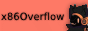 A button with x86's fursona on it with x86overflow written netxt to it